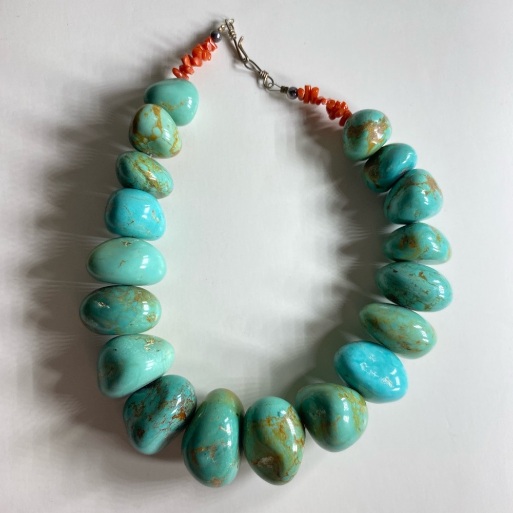 Vintage Turquoise, Coral, and Silver Necklace
